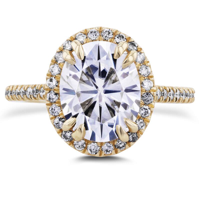 Annello by Kobelli 14k Yellow Gold 3ct Oval Moissanite and 3/5ct TDW Diamond Halo 2-Piece Bridal Set
