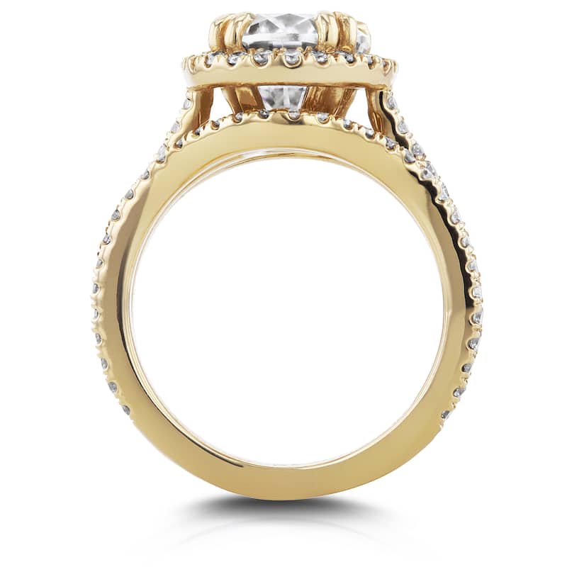 Annello by Kobelli 14k Yellow Gold 3ct Oval Moissanite and 3/5ct TDW Diamond Halo 2-Piece Bridal Set