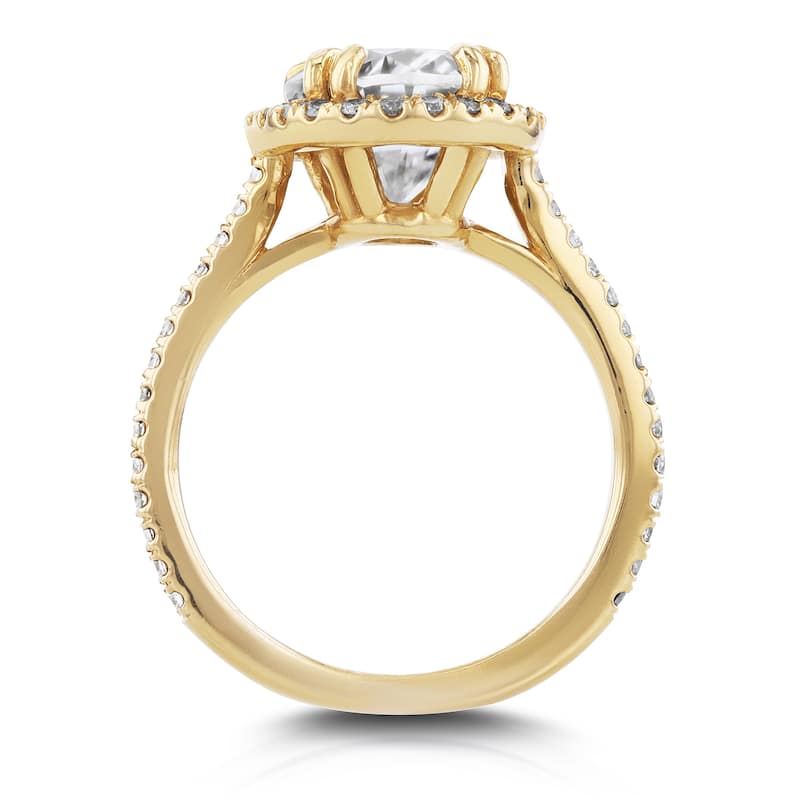 Annello by Kobelli 14k Yellow Gold 3ct Oval Moissanite and 3/5ct TDW Diamond Halo 2-Piece Bridal Set