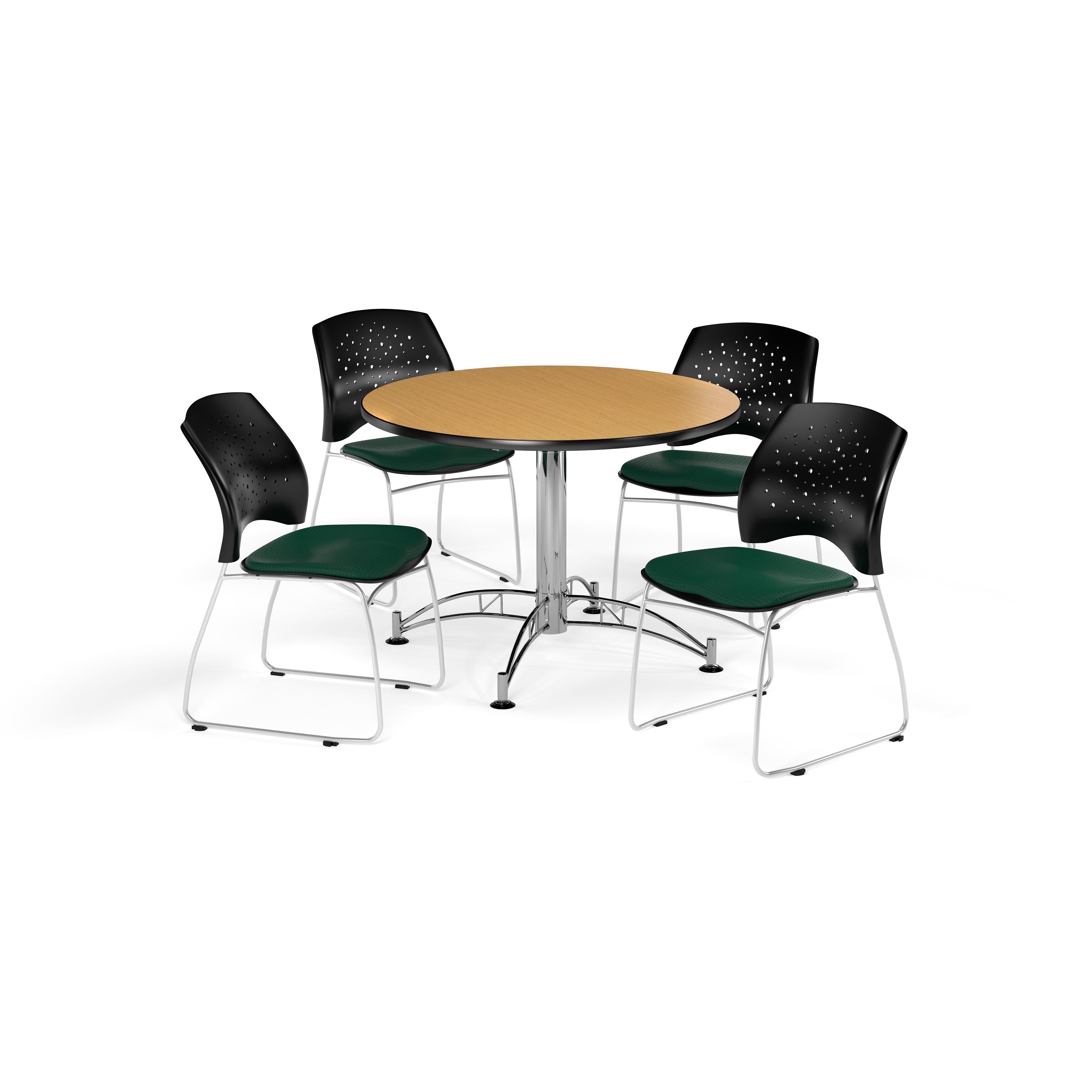Details About Ofm Oak 36 Inch Round Break Room Table With 4 Star Chairs