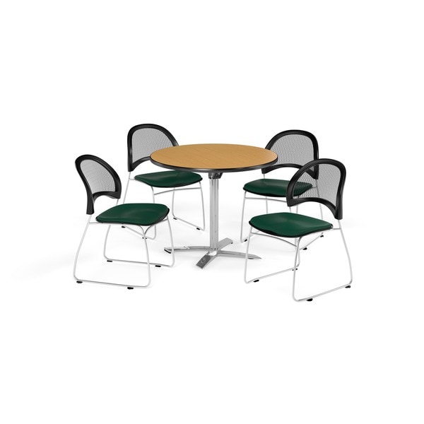 OFM Oak 36-inch Square Flip Top Break Room Table with 4 Moon Chairs - 36