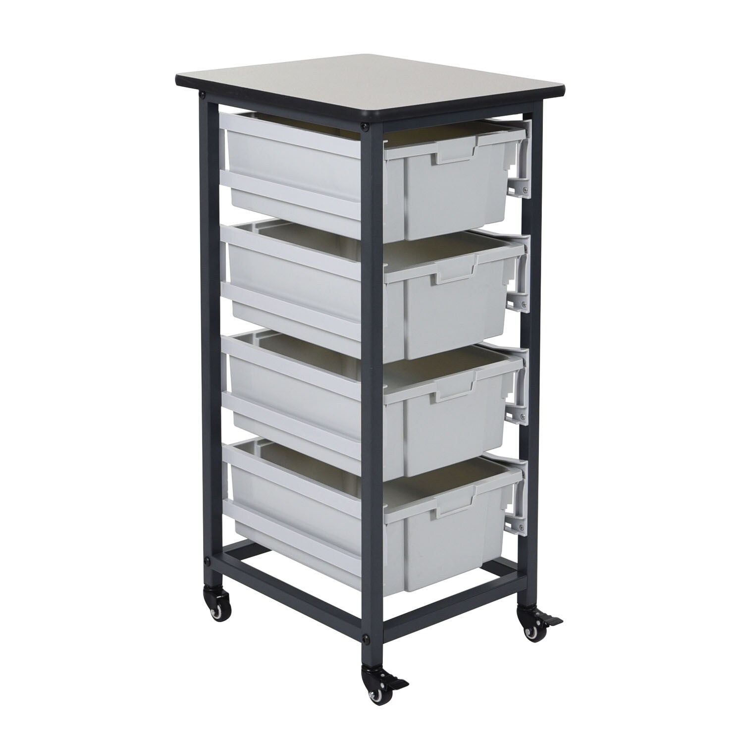 Offex Double Row Mobile Bin Storage Unit with Large Clear Bins