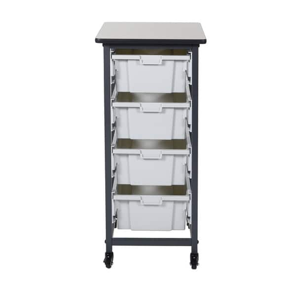 Offex Double Row Mobile Bin Storage Unit with Large Clear Bins