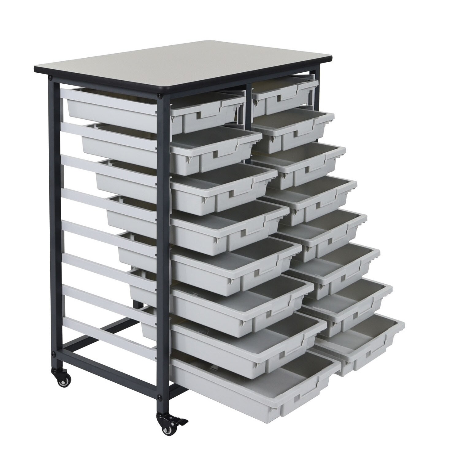 Offex Double Row Mobile Bin Storage Unit with Large Clear Bins