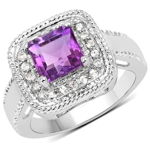 Malaika .925 Sterling Silver 1.80-carat Genuine Amethyst and White Topaz Ring