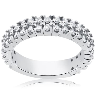 14k White Gold 3/4ct Half Eternity Double Row Diamond Ring
