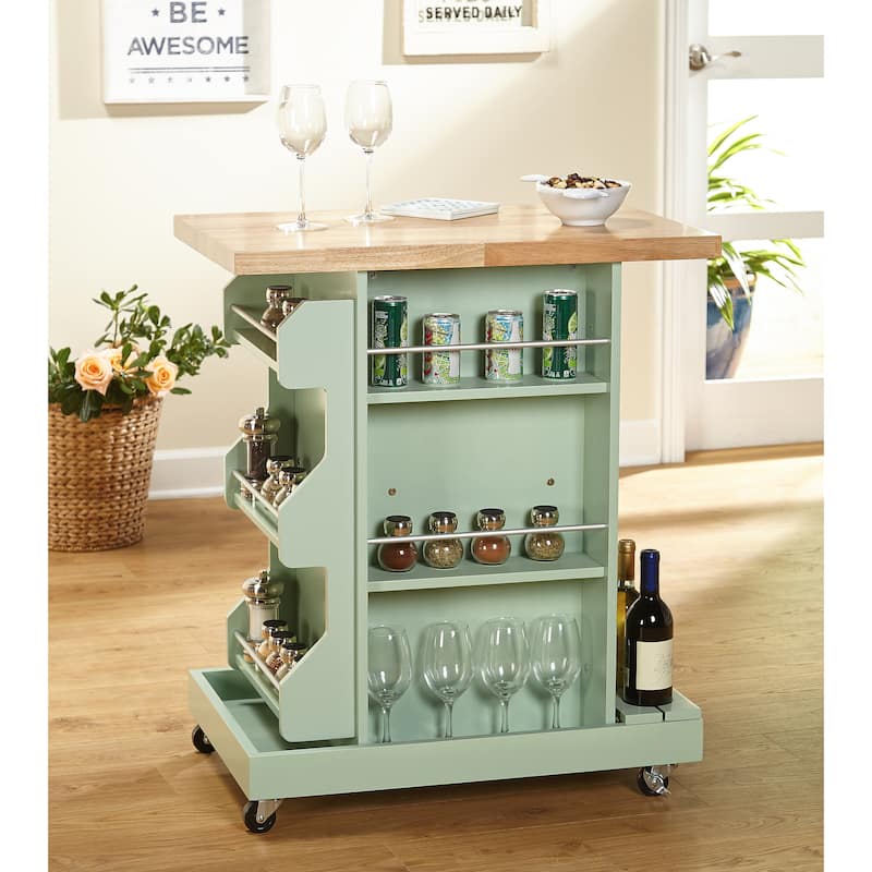 Simple Living Hampton Rolling Kitchen Cart with Wine Storage - Mint
