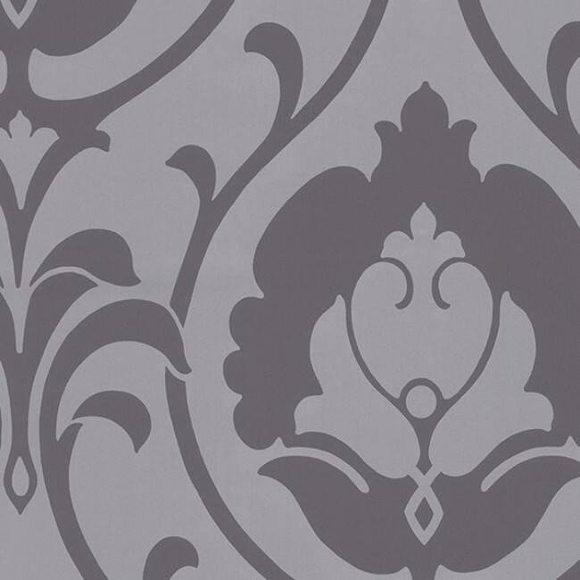 Italian Damask Edinburgh 32.7-foot x 20.5-inch-inch Heirloom Damask Wallpaper - 32.7' x 20.5 - Charcoal/Silver