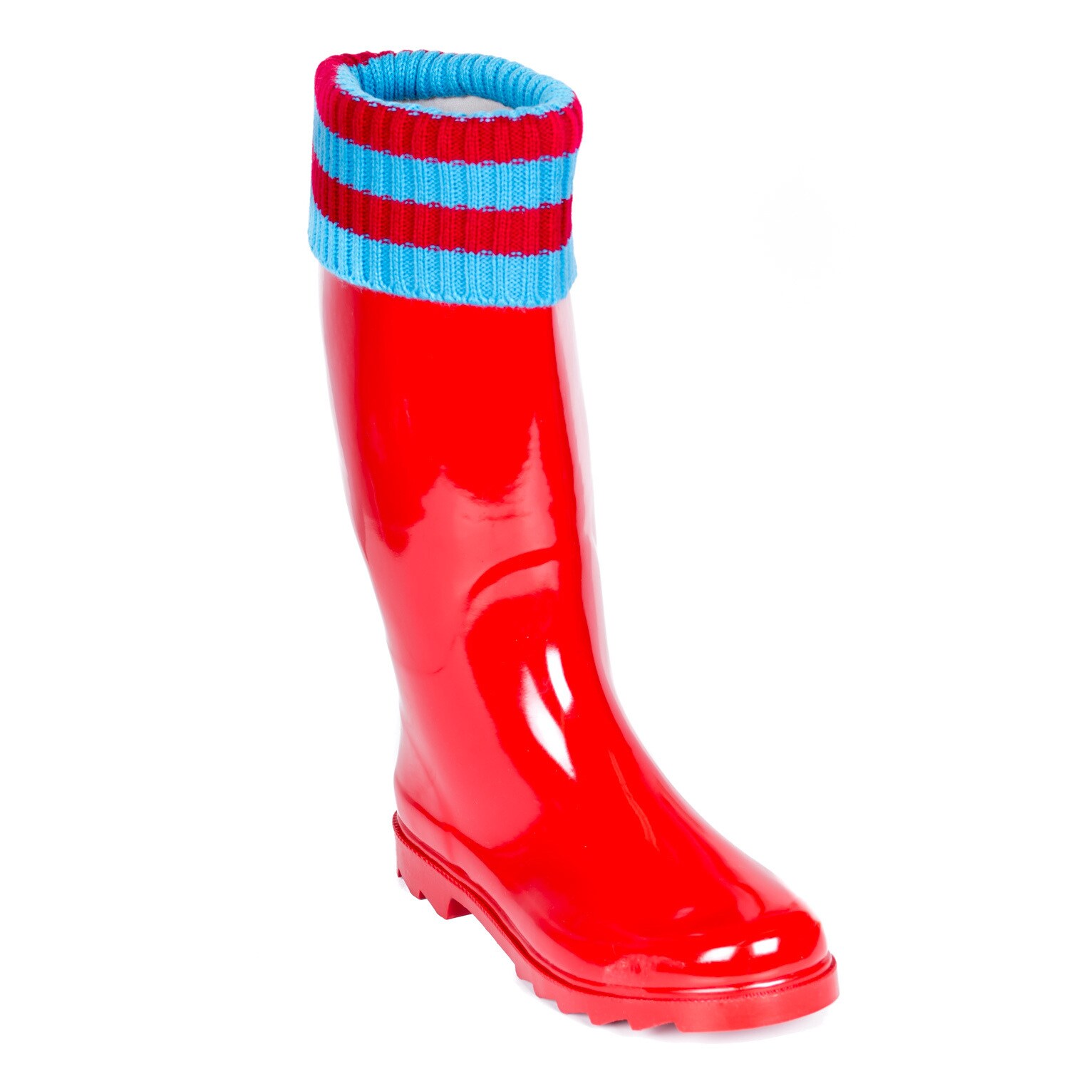 red rubber rain boots