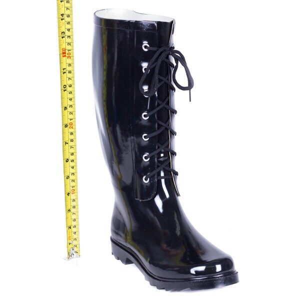 black lace up rain boots