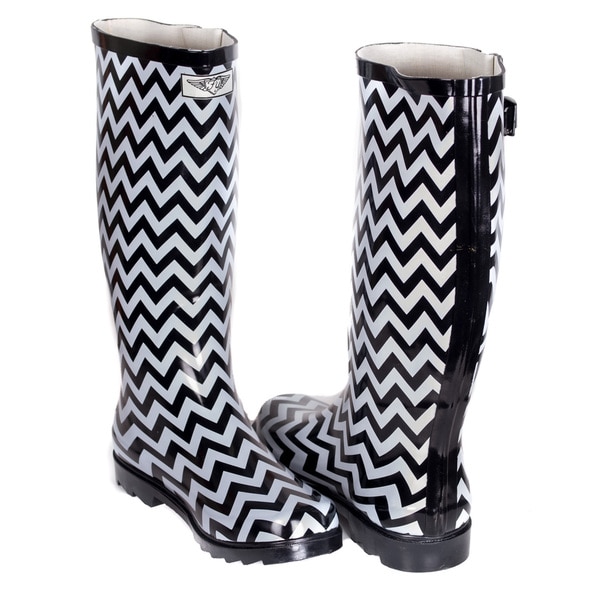 black and grey rain boots