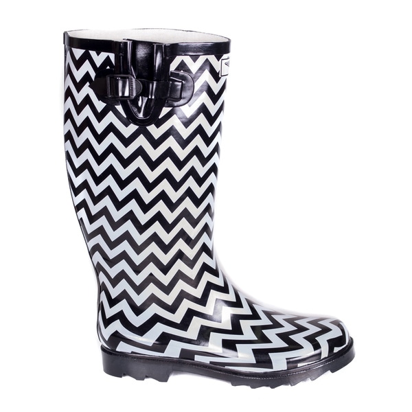 black and grey rain boots