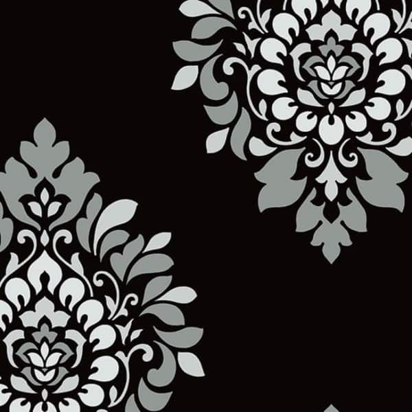 Medallion Damask Bradford Blue and Black Vinyl 32.7-foot x 20.5-inch Large Damask Spot Wallpaper
