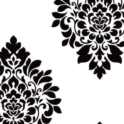 Medallion Damask Bradford Blue and Black Vinyl 32.7-foot x 20.5-inch Large Damask Spot Wallpaper