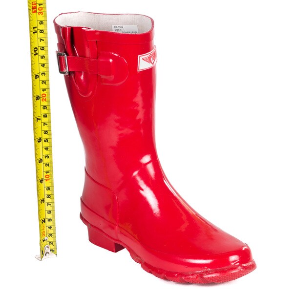 red rubber rain boots