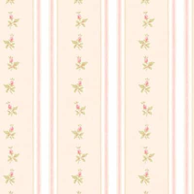 Shabby Stripe with Roses Stratford Multicolor Vinyl 10.9-yard x 20.5-inch Striped Floral Wallpaper