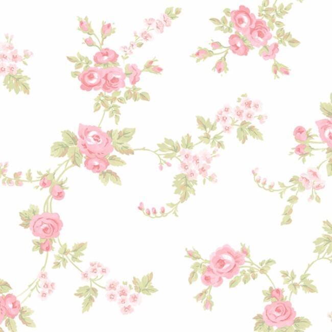 Chic Rose Wallpaper in Turquoise, Rose, Red & Green