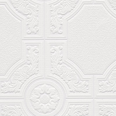 Brooklyn White 33-feet x 21-inches Textured Paintable Floral Square Wallpaper - 33-feet x 21-inches