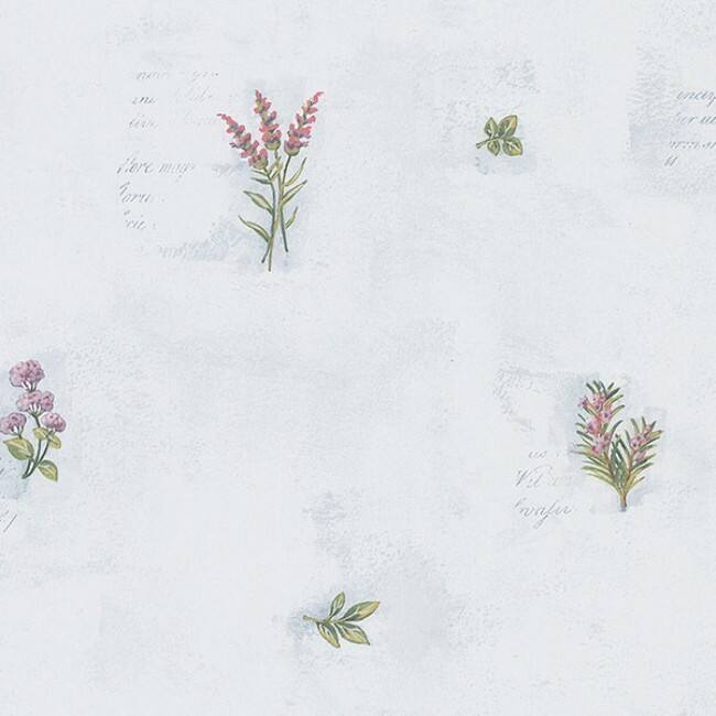 Herb Flowers Sidewall Lakeland Multicolor Vinyl 32.7-foot x 20.5-inch Floral Script Wallpaper