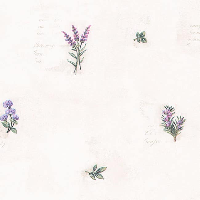Herb Flowers Sidewall Lakeland Multicolor Vinyl 32.7-foot x 20.5-inch Floral Script Wallpaper