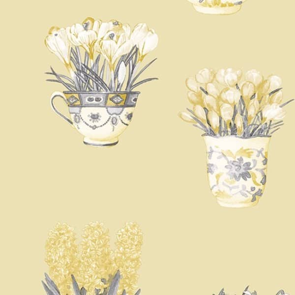 Printemps Tea Cups Wellington Flower Pot Paper and Vinyl 32.7-foot x 20.5-inch Wallpaper