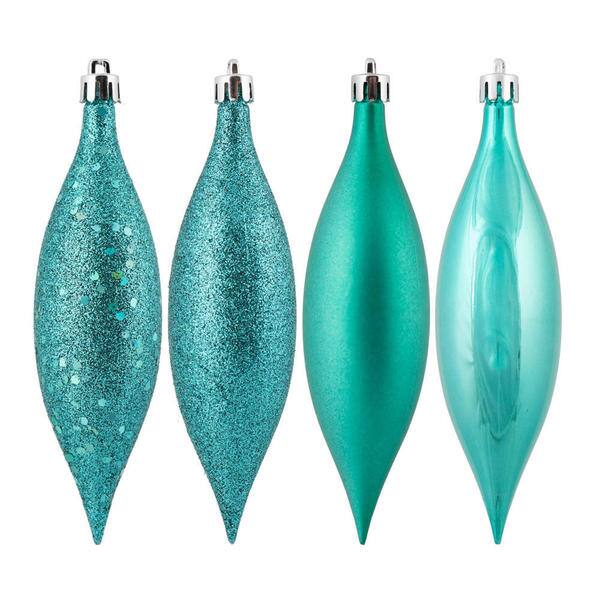 slide 1 of 1, Teal Plastic 5.5-inch Drop 4 Finish Assorted Ornaments (Pack of 8)