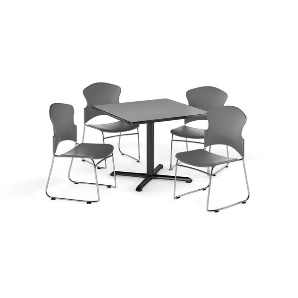 OFM Gray 36-inch X-style Base Square Table with 4 chairs