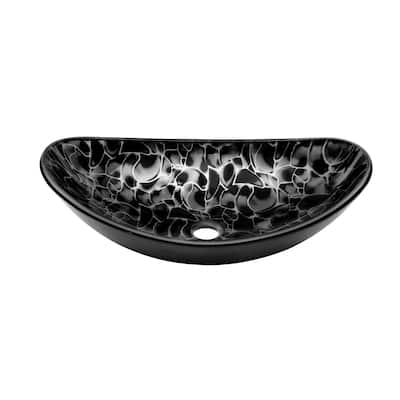 Novatto Tartaruga Black and Silvertone Glass Oval Vessel Bathroom Sink