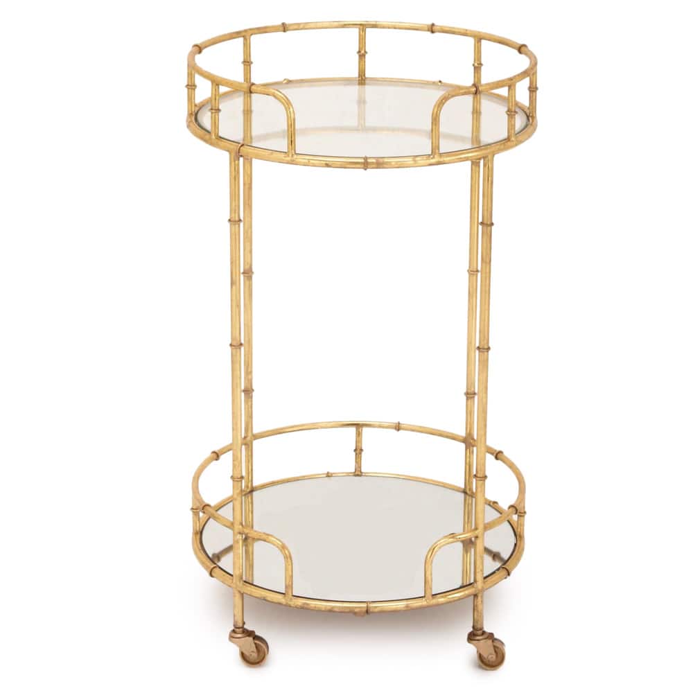 Urban Designs Gold Leaf 2-Shelf Round Rolling Bar Cart