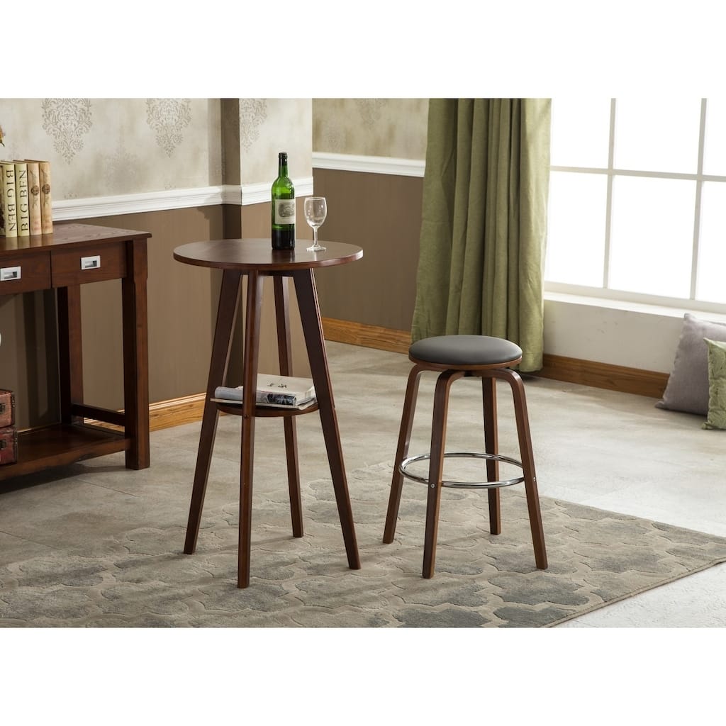 Porthos Home Williams Swivel Bar Stools (Set of 2), PU Upholstery, Wooden Legs