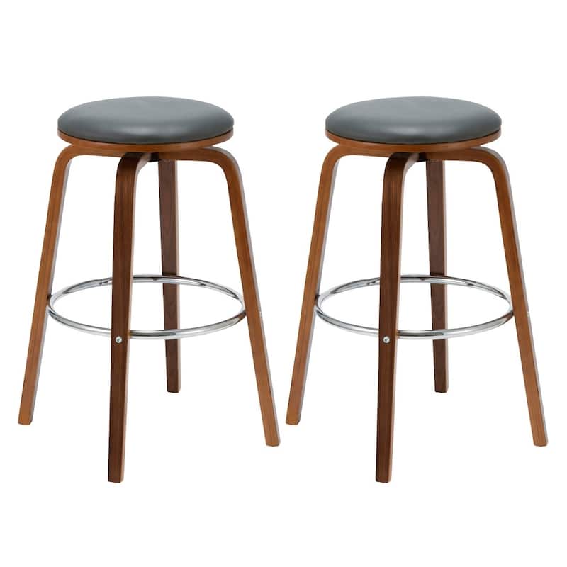 Porthos Home Williams Swivel Bar Stools (Set of 2), PU Upholstery, Wooden Legs - Grey