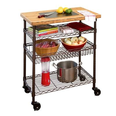 Seville Classics Kitchen Work Table Cart with Bamboo Top - Bronze