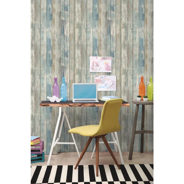 Shop Roommates Peel And Stick Blue Distressed Wood Wall Decal