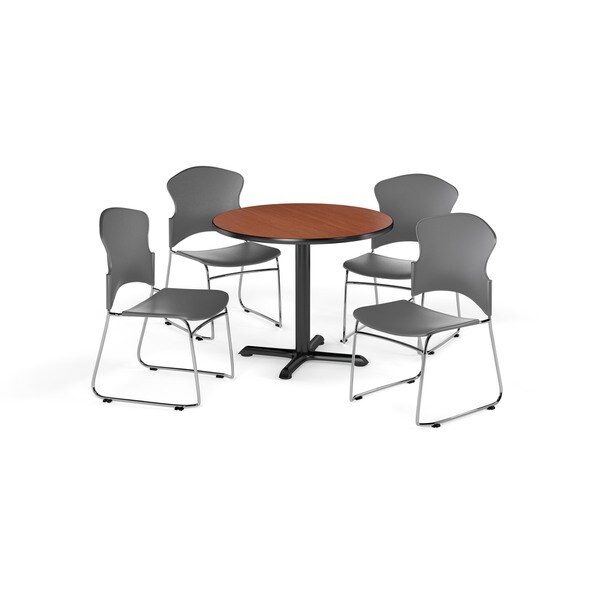OFM Cherry 36-inch X-style Base Round Table with 4 chairs