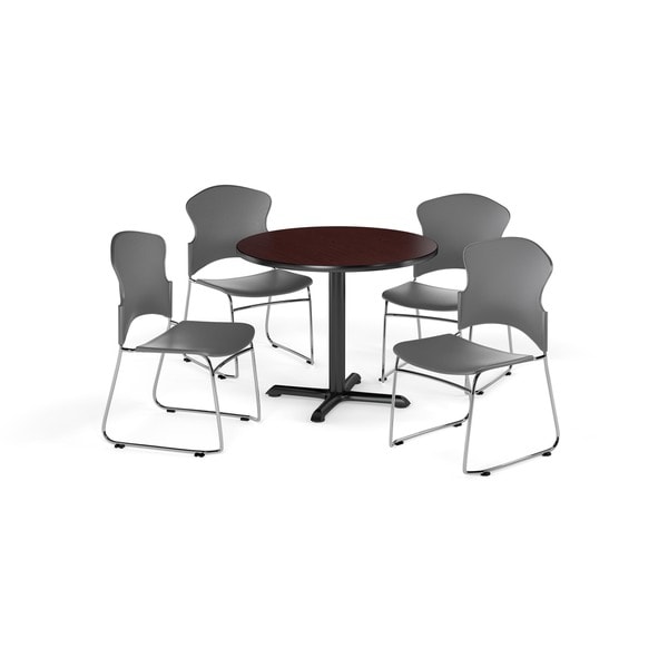 OFM Mahogany 36-inch X-style Base Round Table with 4 chairs