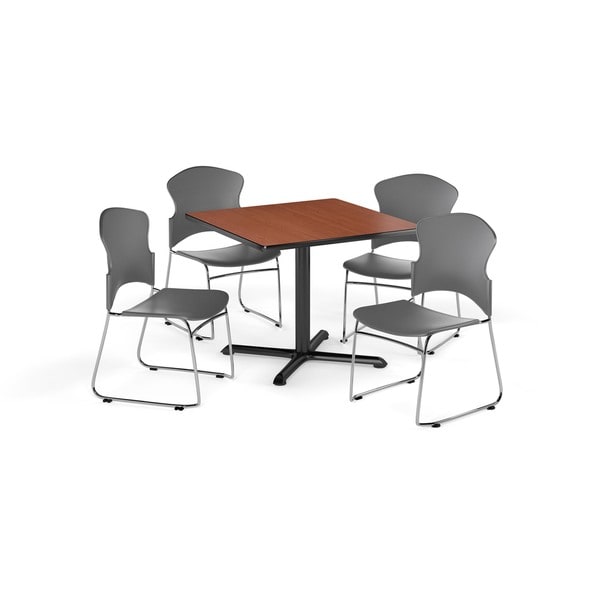OFM Cherry 36-inch X-style Base Square Table with 4 chairs