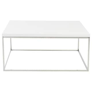 Euro Style Teresa White MDF and Polished Stainless Steel Square Coffee Table