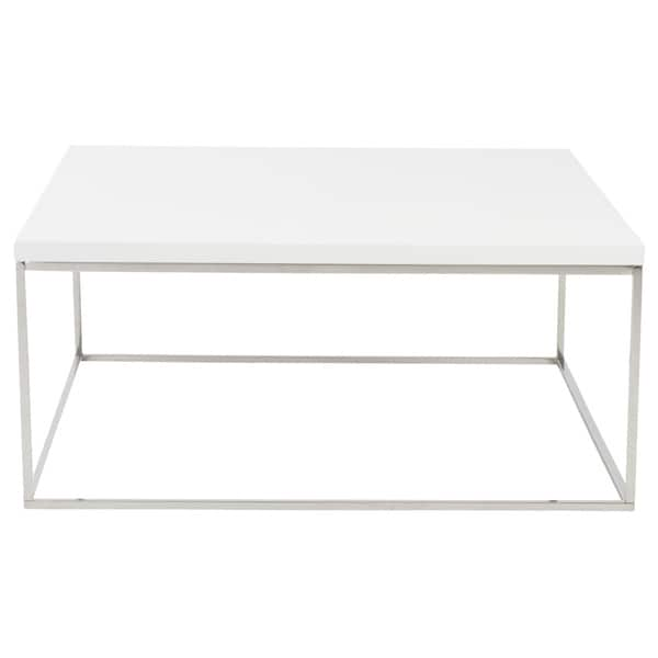 slide 2 of 2, Euro Style Teresa White MDF and Polished Stainless Steel Square Coffee Table