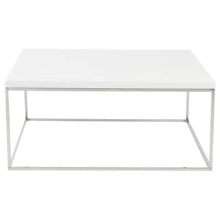 Euro Style Teresa White MDF and Polished Stainless Steel Square Coffee Table