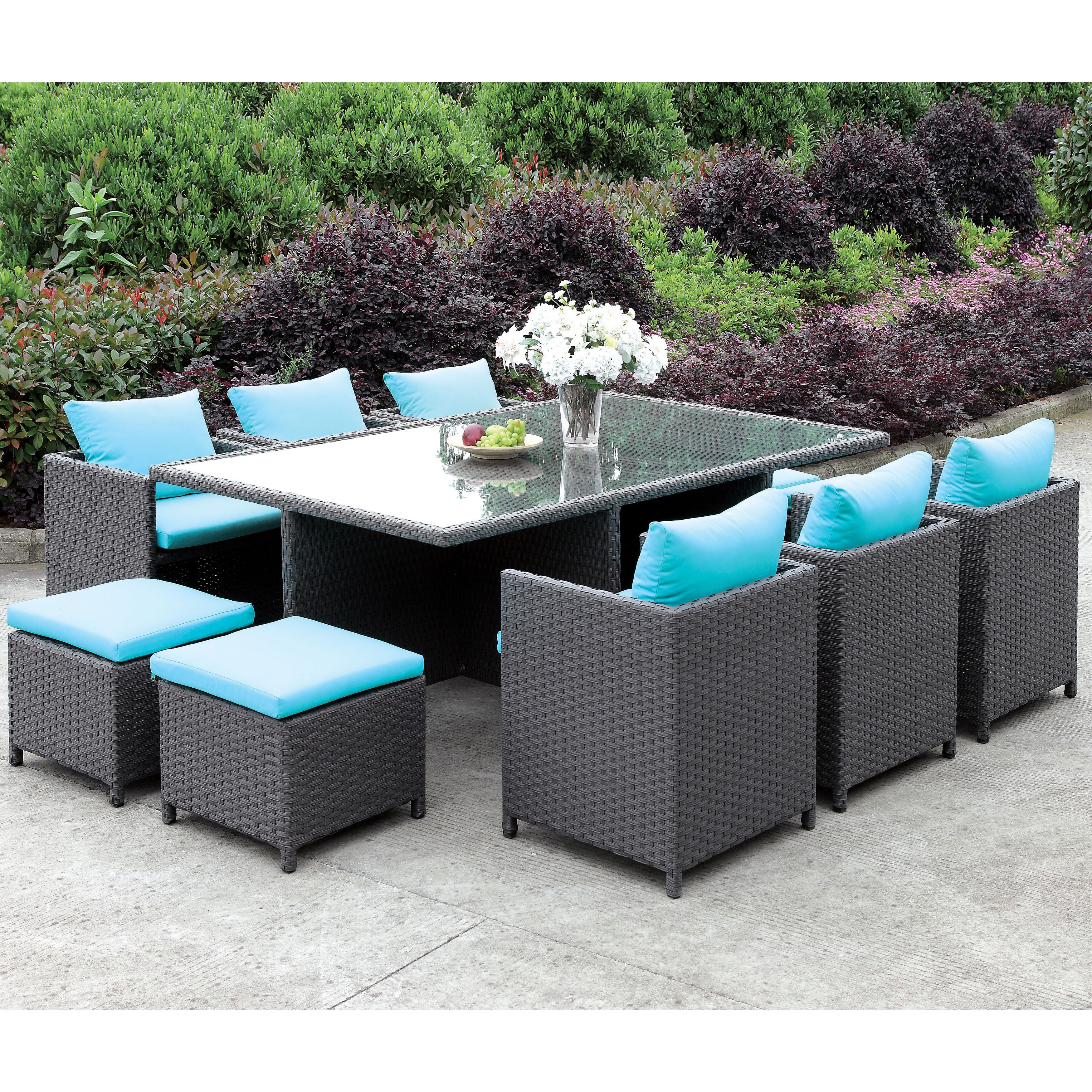 Shop Black Friday Deals On Furniture Of America Lani Contemporary Brown 11 Piece Patio Dining Set Overstock 13029236