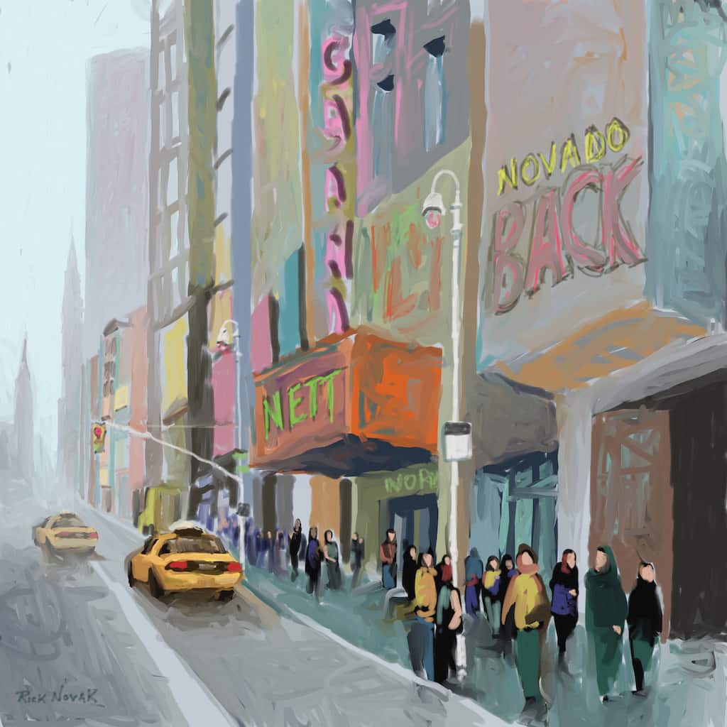 Marmont Hill - 'NY Sidewalk' by Rick Novak Painting Print on Wrapped Canvas - Multi-Color