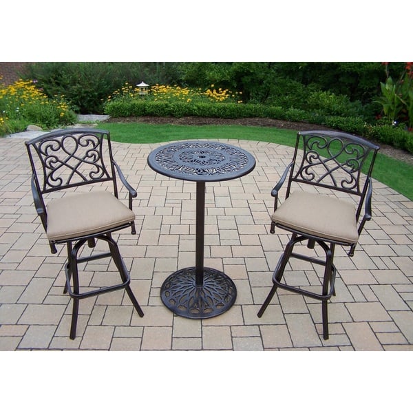Elegance Cast Metal Bar 3 Pc. Set with Round Bar Table and 2 Cushioned ...