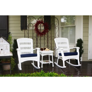 Portside Coastal White Outdoor Rocking Chair Set (3-Piece)