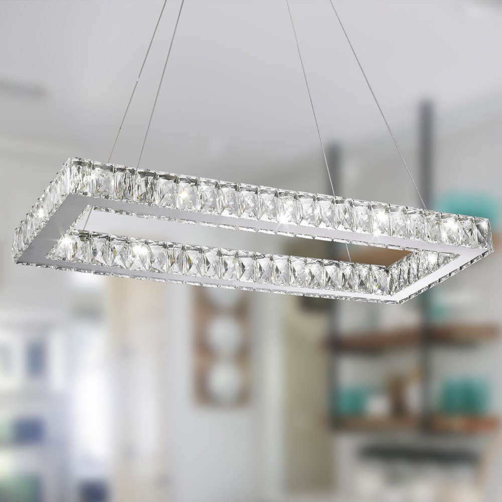 Modern Euro Cosmos LED Collection 14 Light Chrome Finish Crystal Rectangle Dimmable Chandelier 28" L x 12" W x 2" H Large (14 Light Polished Chrome - Chandeliers For Bedrooms by Overstock.com