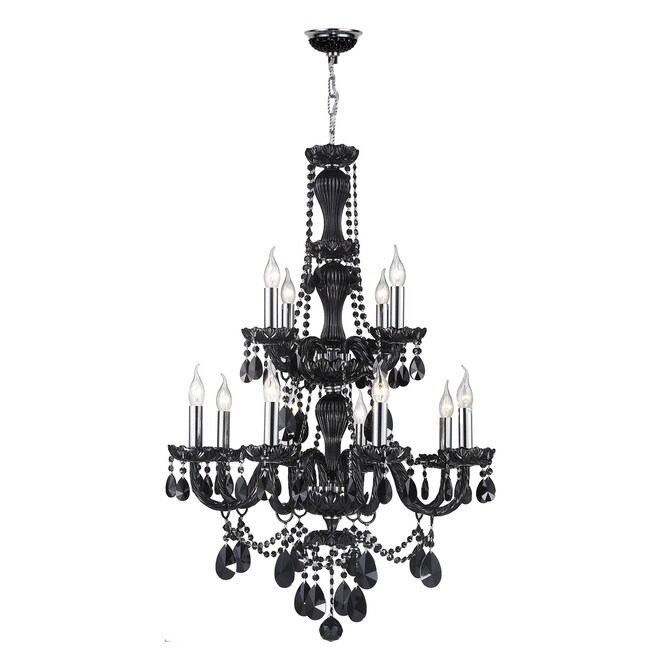 Venetial Italian Style Collection 12 Light Chrome Finish and Black Crystal Chandelier 28-inch x 41-inch Round Two 2 Tier Large (12 Light Polished - Chandeliers For Bedrooms by Overstock.com