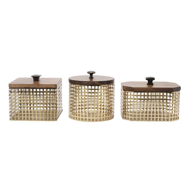 Glenda Perforated Metal Canister with Solid Wood Lid