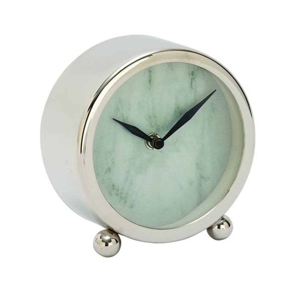 Benzara White Stainless Steel Table Clock