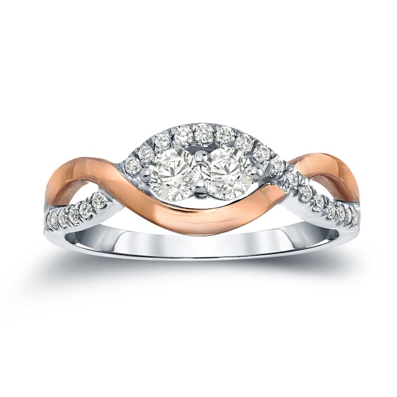 Auriya 14k Two-Tone Gold 1/2ct TDW 2 Stone Round Diamond Engagement Ring (J-K, I1-I2) - 4