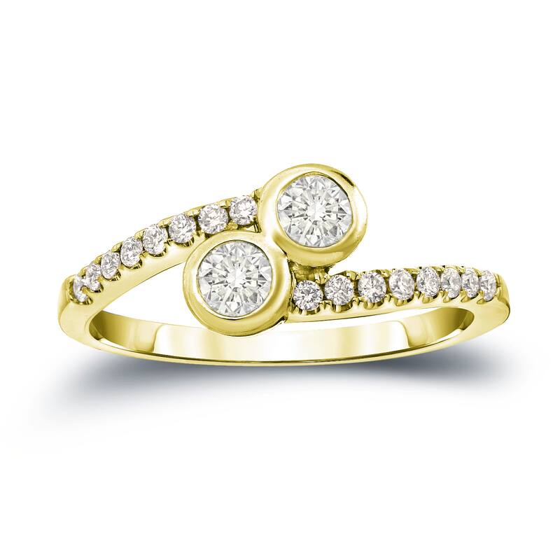 Auriya 14k Gold 1/2ct TDW Round 2-Stone Diamond Bezel Engagement Ring