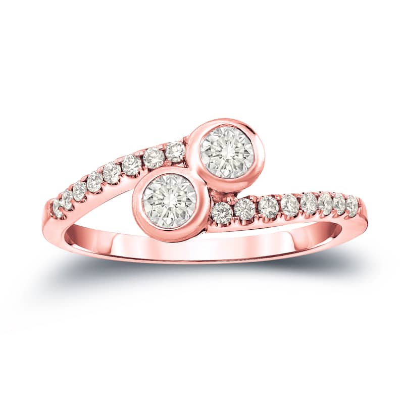 Auriya 14k Gold 1/2ct TDW Round 2-Stone Diamond Bezel Engagement Ring